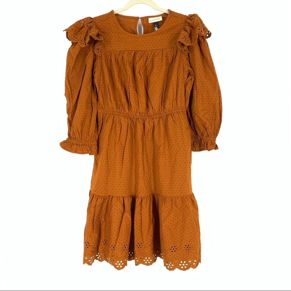 Universal Thread Cotton Peasant‎ Boho Dress Brown Size Small